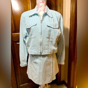 Vintage Lizsport Blue White Stripe Jacket Skort Set